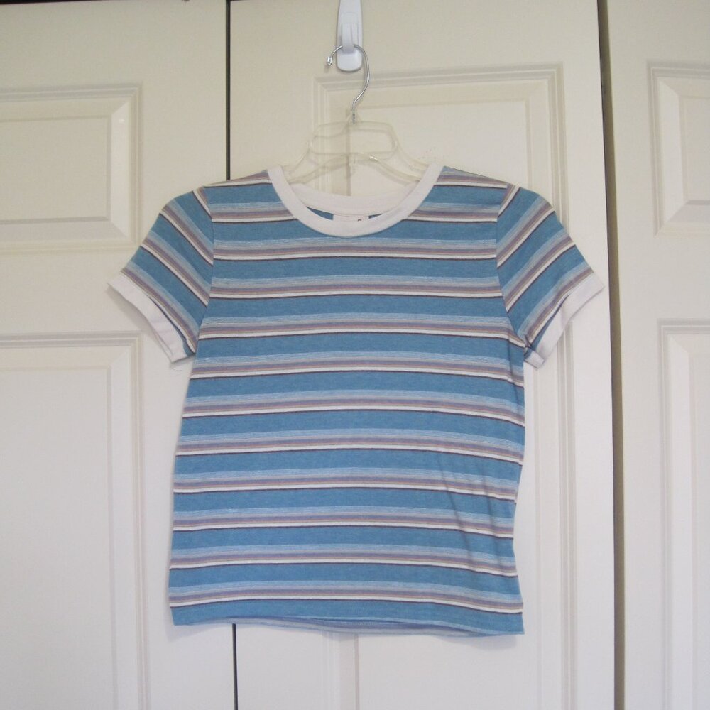 SO Blue and White Striped Short Sleeve Ringer Tee sz M
